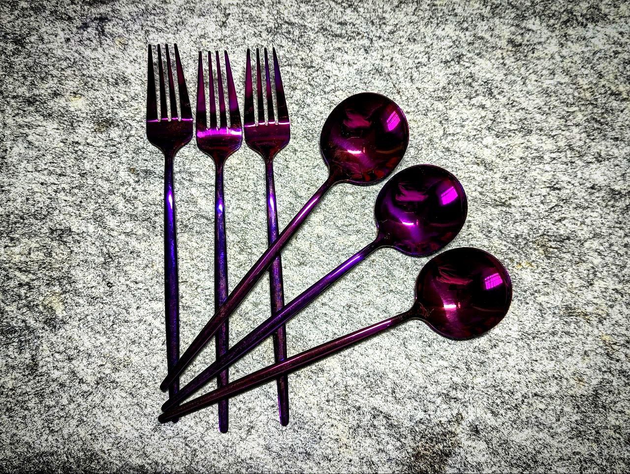 Picture of 6 Pcs 8 inch Stainless Steel Violet Fork & Spoon Set 