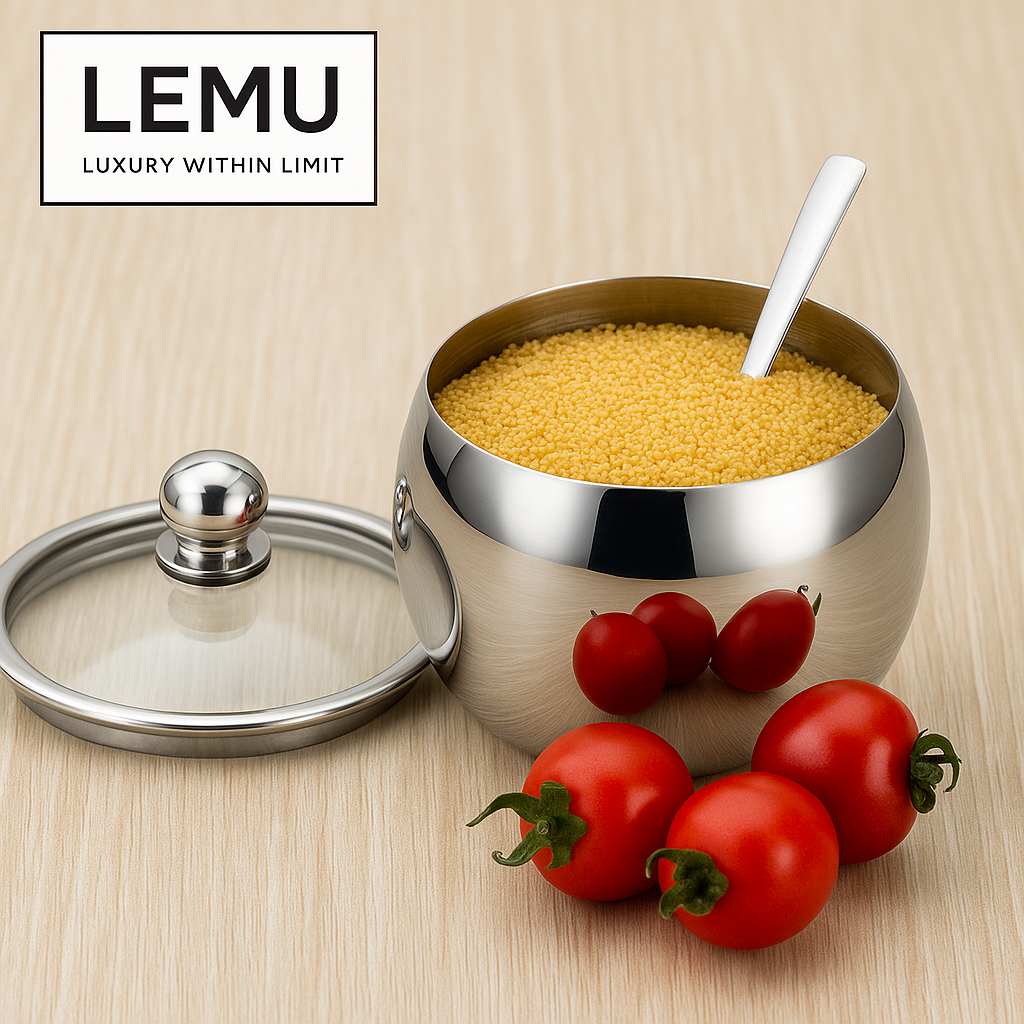 Picture of Stainless Steel Seasoning Pot with Clear glass Lid and Spoon